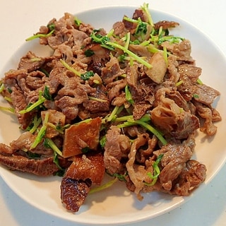 ❤牛肉と甘酢椎茸と豆苗のマヨネーズ炒め❤
